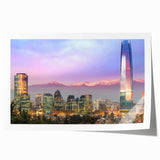 Extra large rolled print featuring a panoramic view of Santiago, Chile, in muted earth tones, ideal for art wall dining room.