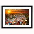 Extra large abstract art print of a colorful, textured Chilean landscape on a black framed canvas.