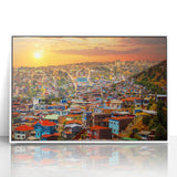 Acrylic print of a South American Chilean landscape in art deco style, using a white frame, suited for modern nursery decor.