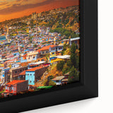 Extra large framed canvas of a textured, colorful abstract design, ideal for living room decor.