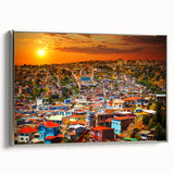 Framed canvas landscape art painting featuring a vintage depiction of a Chilean scenery in muted earth tones.