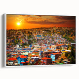 Vintage poster art of a scenic Chile landscape in colorful hues on a large framed canvas, suitable for living room decor.