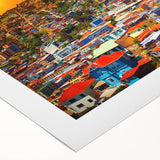 Art deco poster of a Chilean landscape in muted earth tones on rolled canvas, suitable for dining room decor.