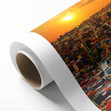 Art deco poster of a serene Chilean landscape on rolled canvas, in soft earth tones, ideal for nursery wall art.