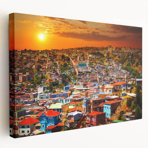 Large canvas print of a Chilean landscape in vibrant green and blue tones, suitable for kitchen wall art.