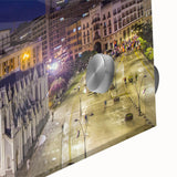 Large abstract wall art of a Colombian landscape in muted earth tones on acrylic glass, suitable for dining room ambiance.