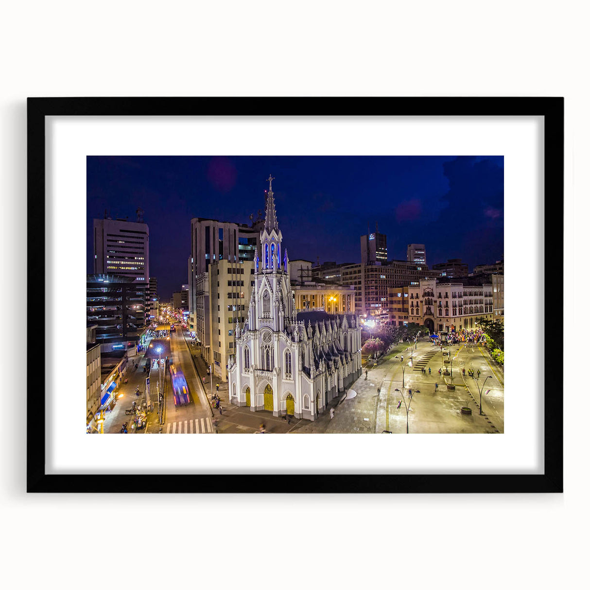Extra large abstract art print featuring a textured, colorful depiction of a South American landscape on a framed black mat.