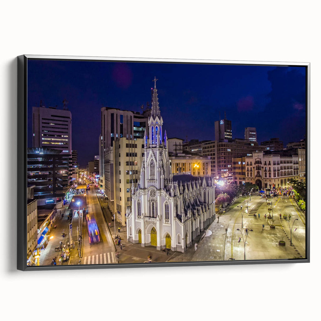 Black and white framed canvas of a vintage Colombian landscape, ideal for bedroom wall art.
