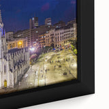 Extra large framed canvas featuring a textured depiction of a vibrant Colombian landscape, ideal for living room ambiance.