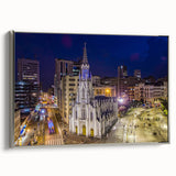 Framed canvas of a vintage-style landscape painting featuring colorful Colombian scenery.