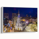 Vintage poster art of a colorful Colombian landscape on a large framed canvas, suitable for living room decor.