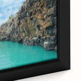 Extra large framed canvas featuring a black textured depiction of the Galápagos scenery with colorful accents.