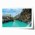 Rolled print of Galapagos scenery with vibrant green and blue hues, ideal for art wall dining room.