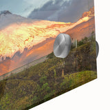 Large abstract wall art print depicting a South American scenery in muted earth tones on acrylic glass.