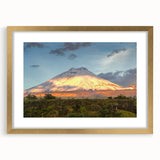 Extra large abstract art print of a textured South American scenery in a gold frame, ideal for living room decor.