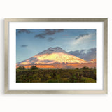 Textured abstract art print featuring a silver-framed depiction of Ecuador scenery in muted earth tones.