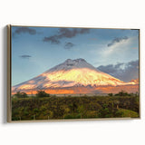 Framed canvas of a vintage-style landscape painting depicting the Ecuadorian scenery, with muted earth tones.