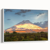 Vintage poster art of Ecuadorian landscape on framed canvas, featuring colorful art in extra large size.