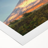 Art deco poster of an Ecuadorian landscape in muted earth tones on rolled canvas, ideal for dining room decor.