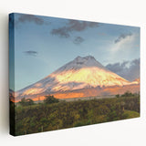 Large stretched canvas featuring a serene Ecuadorian landscape in earthy green and blue tones, suitable for kitchen wall art.
