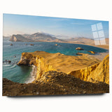 Acrylic print of a large abstract depiction of a South American landscape, in earthy tones.