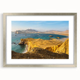 Textured abstract art print of a South American scenery in muted earth tones, framed in silver, ideal for bedroom art.