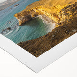 Art deco poster of a scenic Peruvian landscape in muted earth tones on rolled canvas, suitable for dining room wall art.