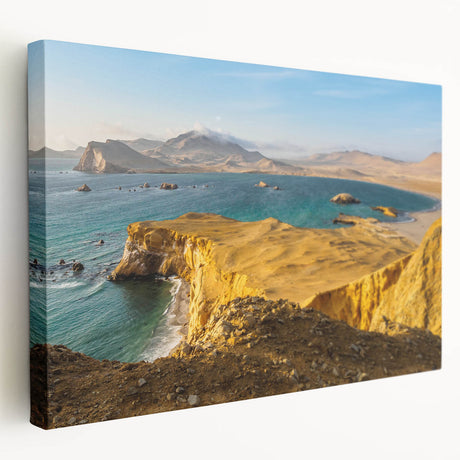 Panoramic view of Machu Picchu in muted earth tones on stretched canvas, suitable for kitchen wall art.