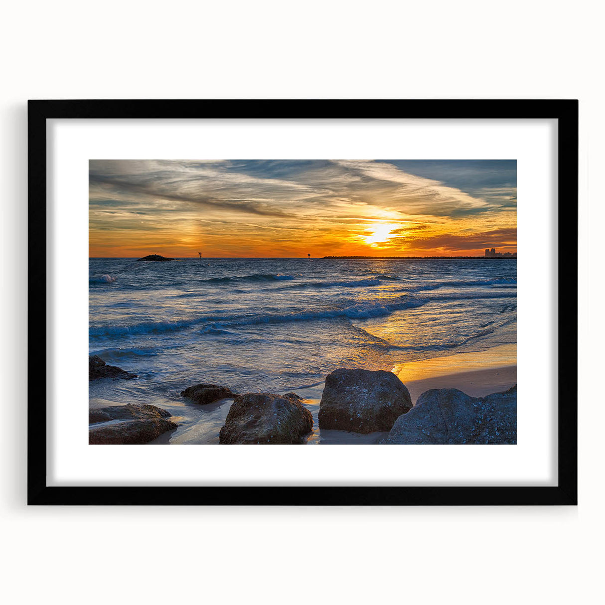 Abstract art print featuring vibrant, colorful textures of Alabama scenery on a large black-framed canvas.