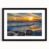 Abstract art print featuring vibrant, colorful textures of Alabama scenery on a large black-framed canvas.