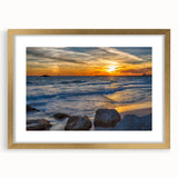 Extra large abstract art print of a textured Alabama landscape in muted earth tones, framed in gold.