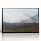 Large abstract wall art depicting Denali, Alaska in muted earth tones on a framed acrylic.