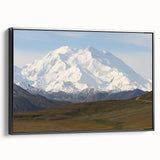 Black and white framed canvas of Denali, Alaska landscape, ideal for bedroom wall art.