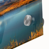 Large abstract depiction of an Alaskan landscape in muted earth tones on acrylic glass, ideal for dining room art.