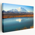 Alaskan landscape on large stretched canvas, featuring muted earth tones, ideal for kitchen wall art.