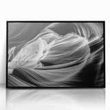 Large abstract wall art of Antelope Canyon in Arizona, displayed in a black framed acrylic.
