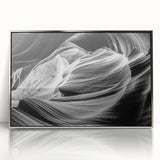 Framed acrylic print of Antelope Canyon in Arizona, featuring earth-toned colors and mid-century modernist style.