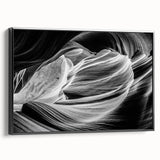 Black and white framed canvas of Antelope Canyon in Arizona, ideal for bedroom landscape art.