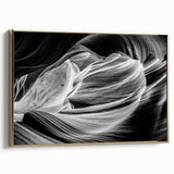 Antelope Canyon landscape art on framed canvas, featuring orange and gold tones, suitable for bedroom decor.