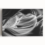 Black and white photograph of Antelope Canyon on stretched canvas, ideal for kitchen wall art.
