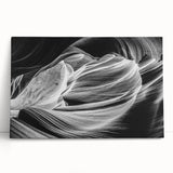 Black and white photograph of Antelope Canyon on stretched canvas, ideal for kitchen wall art or bedroom decor.