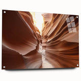 Large abstract wall art of Arizona's Coyote Buttes in muted earth tones on acrylic glass.