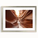 Textured art print of Coyote Buttes in Arizona, featuring abstract earth tones on a framed canvas, ideal for bedroom decor.
