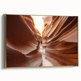 Framed canvas wall art depicting the Coyote Buttes in Arizona with a vintage poster style, ideal for bedroom decor.