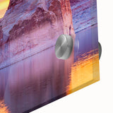 Large abstract depiction of Lake Powell on acrylic glass in mid-century modernist style, ideal for dining room art.
