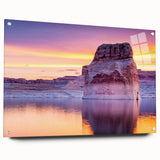 Acrylic print of Lake Powell with vivid blue and orange tones, suitable for bedroom or dining room decor.
