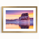 Extra large wall art of Arizona's Lake Powell in textured abstract style on a framed gold mat, ideal for living room decor.