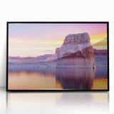 Large abstract wall art of Lake Powell in muted earth tones on a framed acrylic, suitable for modern living room decor.