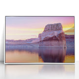 Acrylic framed print of Lake Powell with art deco influences, featuring shades of blue and white.