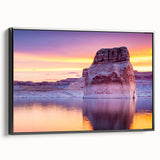 Black and white framed canvas of Lake Powell landscape, ideal for bedroom wall decor with a vintage poster art style.